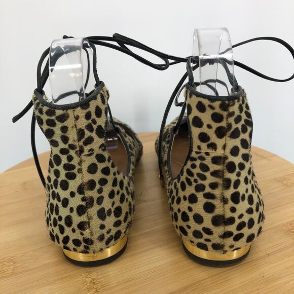 AQUAZZURA Christy Leopard-print Calf Hair Point-toe ankle wrap Flats 37.5 - Picture 9 of 16